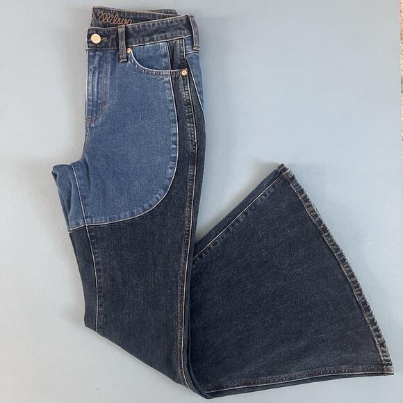 Wrangler Lainey Wilson High Rise Western Chap Tonal Blue Bell Bottom Flare Jeans - Picture 3 of 5
